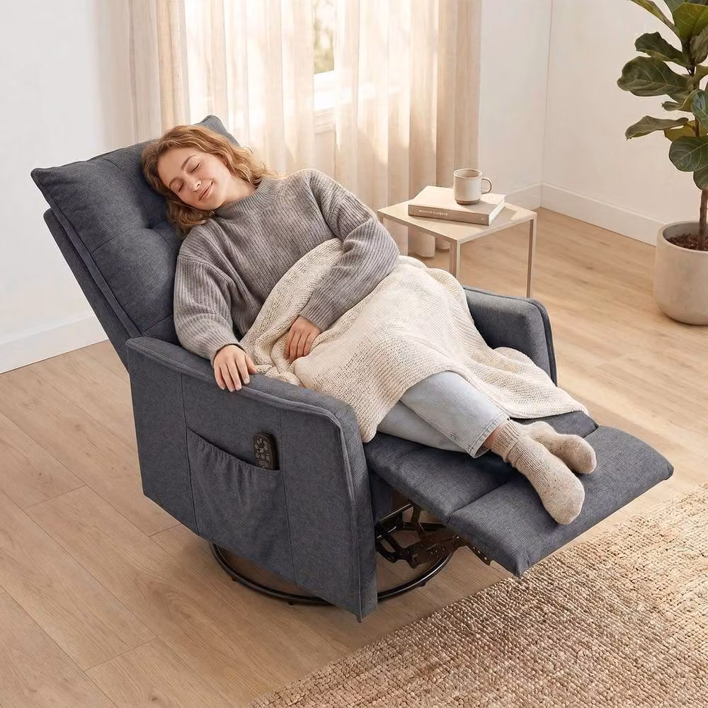 FORGEVIO Grey Fabric Massage Recliner Armchair with Swivel and Rocking Function – 5