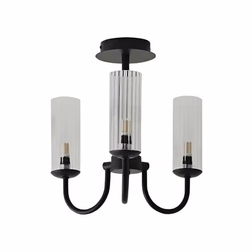 ValueLights Canya 3 Way Modern Ribbed Glass Chandelier Ceiling Light with Bulbs in Black and Gold/Brass – 3