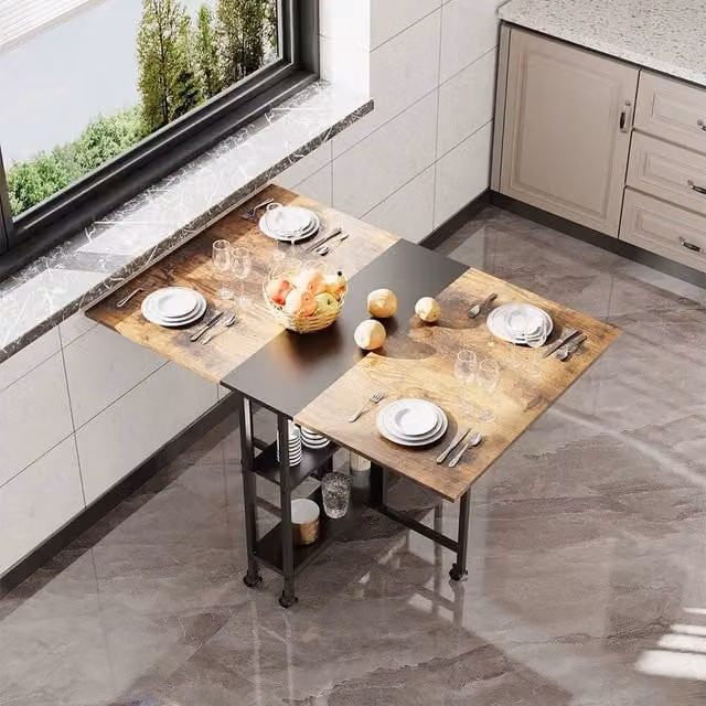 EONLION Industrial Brown Drop Leaf Dining Table and Folding Kitchen Desk