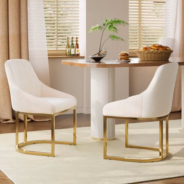 Livingandhome Set of 2 Modern White Velvet Upholstered Dining Chairs with Metal Legs