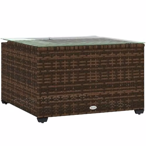 Outsunny Brown Rattan Outdoor Coffee Table with Glass Top, W/D/H: 62 x 62 x 38 cm