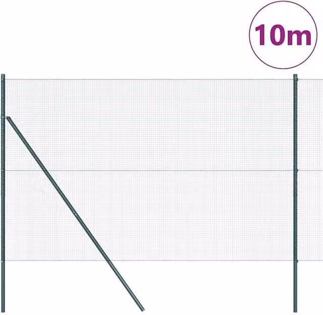 Berkfield Home Green Welded Steel Wire Fence with 7 Posts, W: 10 m, H: 1.5 m – 1