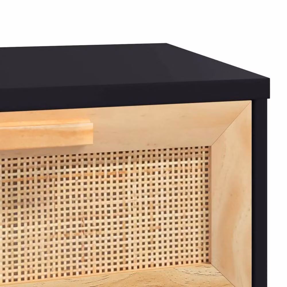Berkfield Home Decorative Console Table in Black Solid Pine and Rattan, W/D/H: 80 x 30 x 75 cm – 3