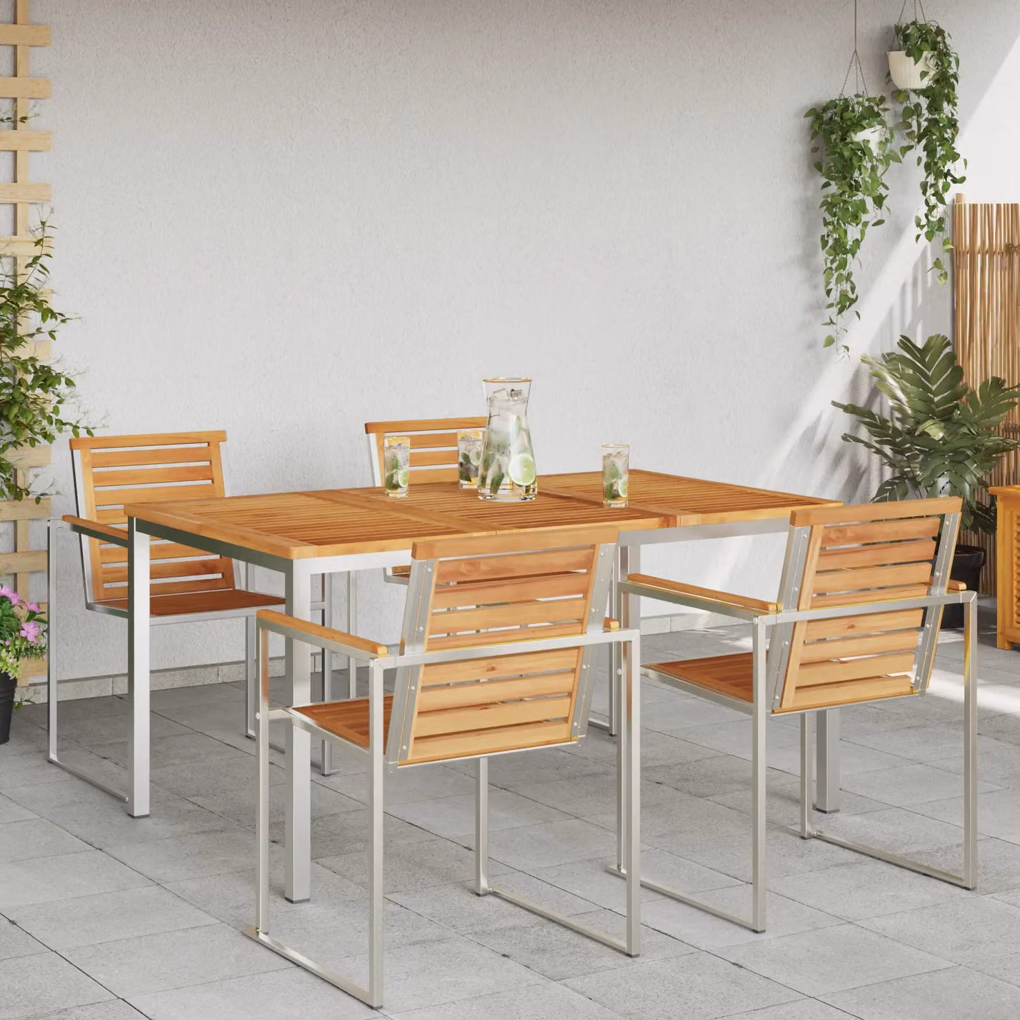 Berkfield Home Modern Outdoor Dining Table in Brown Solid Teak Wood and Stainless Steel, W/D/H: 150 x 90 x 75 cm – 3