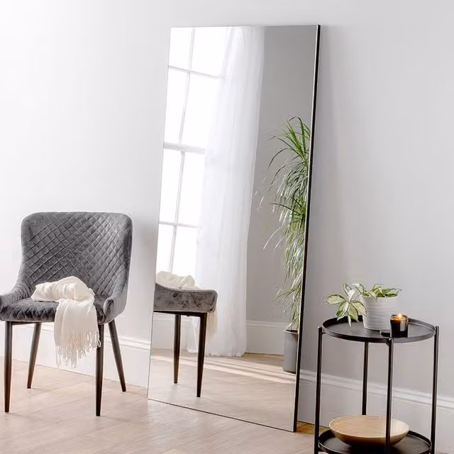 Yearn Minimalist Full Length Rectangular Wall Mirror in Black