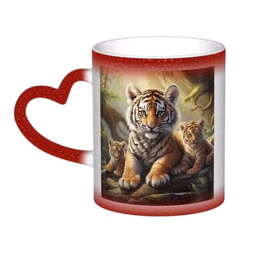 Oudrspo Jungle Tigers Cub Heat Sensitive Colour Changing Ceramic Coffee Mug, Blue, 12 oz – 1
