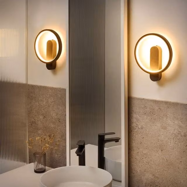 Wyld and Coco 2pc Black Round LED Wall Lamps with Metal and Silicone Diffuser – 1