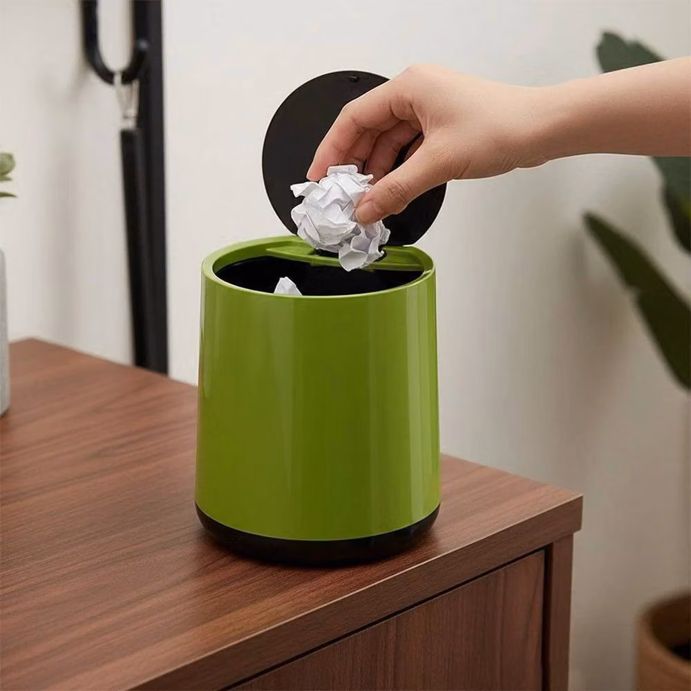 KORVIXA Green and Black Desktop Mini Bin with Touch Lid Cover, 1000ml – 4