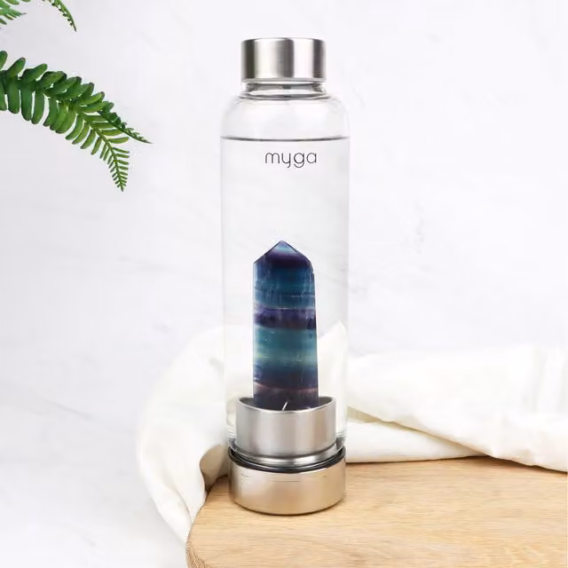 Myga Fluorite Crystal Glass Water Bottle in Blue and Purple