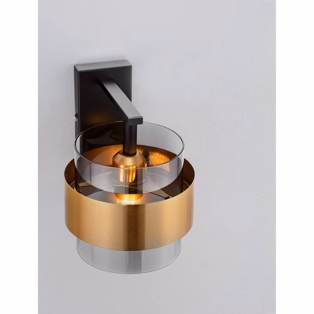 Nova Luce Sianna Wall Lamp in Black and Gold/Brass with Smokey Grey Glass, E27, H 18.0 cm x W 21.5 cm x D 23.5 cm – 2