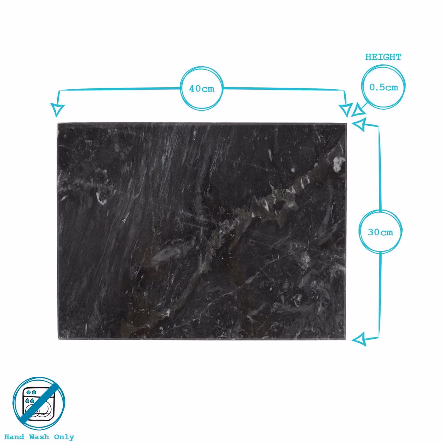 Argon Tableware Set of 6 Non-Slip Marble Rectangle Placemats in Black, W: 40 cm, D: 30 cm – 3