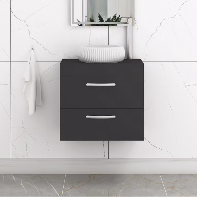 Royal Bathrooms Turin 600mm Wall Hung Vanity Unit with 2 Drawers and Countertop Basin in Matt Black