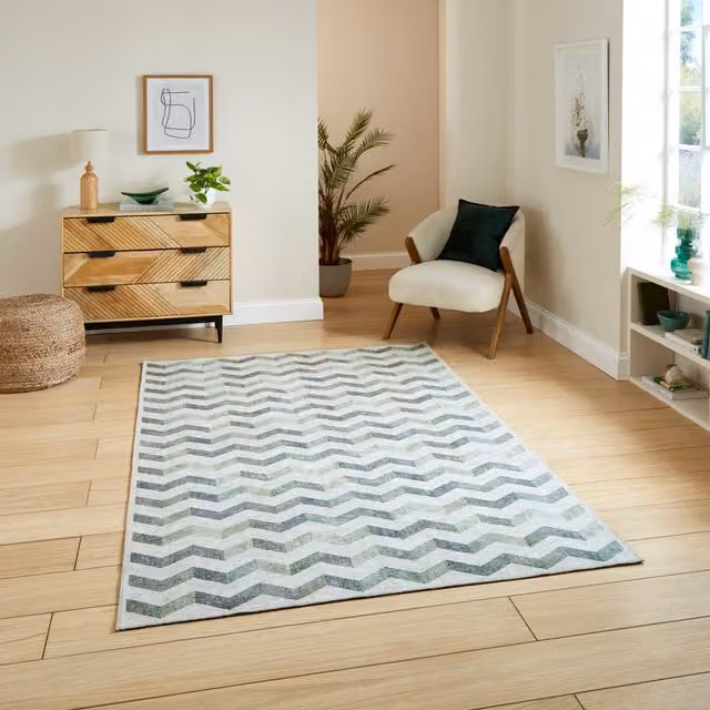 Terrys Green Geometric Modern Flat Weave Rectangular Polyester Rug