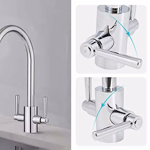 JASSFERRY Swan Neck Kitchen Mixer Tap with Two Handles and Swivel Spout in Chrome – 2
