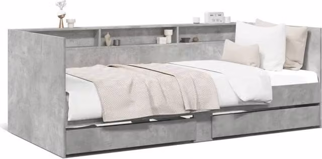 Berkfield Home Small Single Daybed with Drawers in Concrete Grey, W: 75 cm, L: 190 cm
