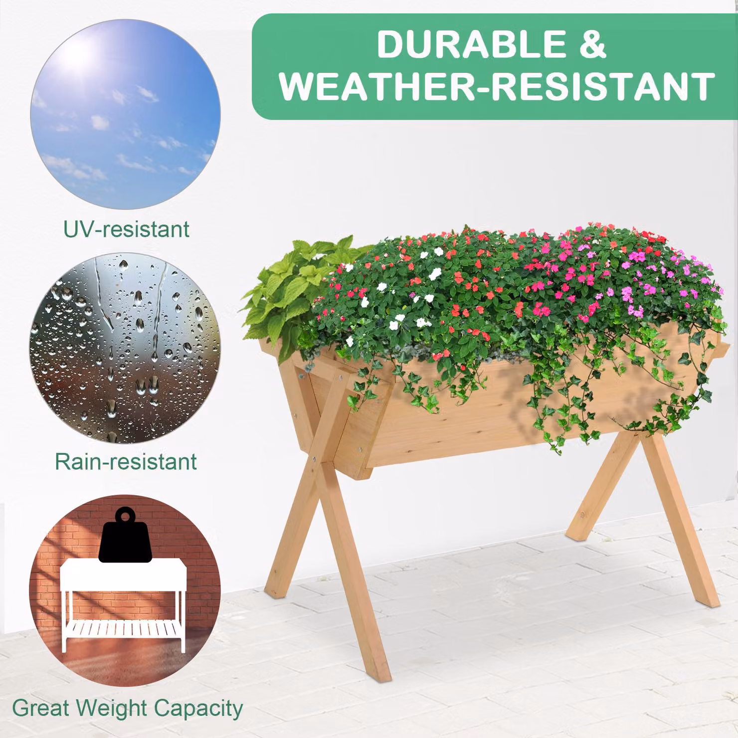 Outsunny Wooden Raised Planter Boxes with Liner in Brown for Vegetables and Flowers – 3