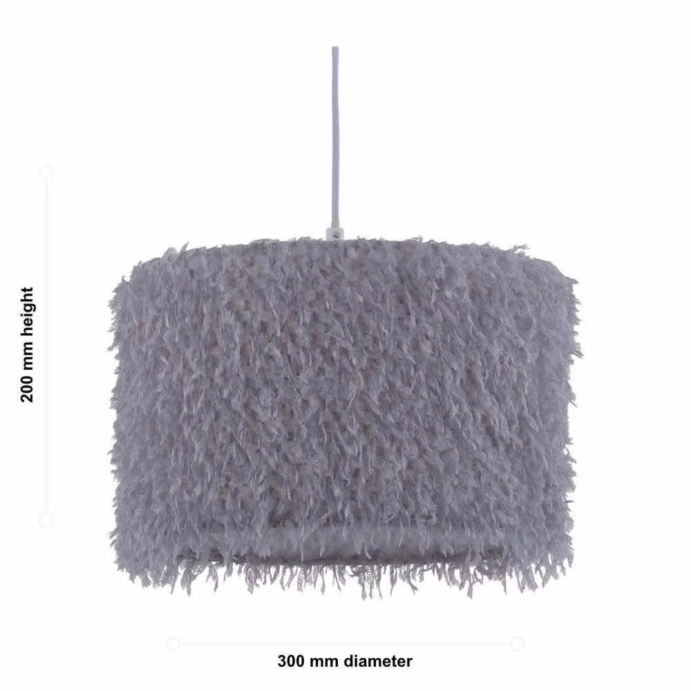First Choice Lighting Rogers Set of 2 Grey Shaggy Easy Fit Pendant Shades, Diameter: 30 cm – 3
