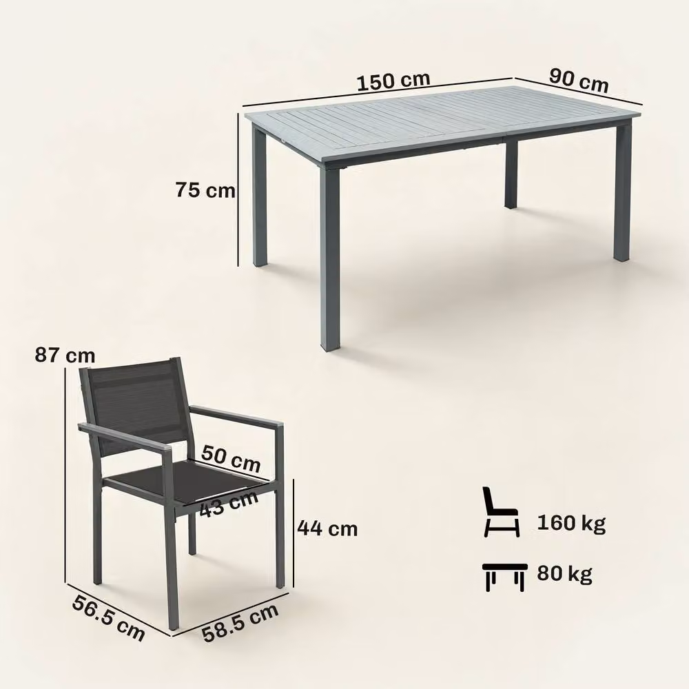 OUTSUNNY Garden Dining Set with Acacia Wood Table Top and Grey Stackable Chairs, W: 150 cm, D: 90 cm, H: 90 cm – 3