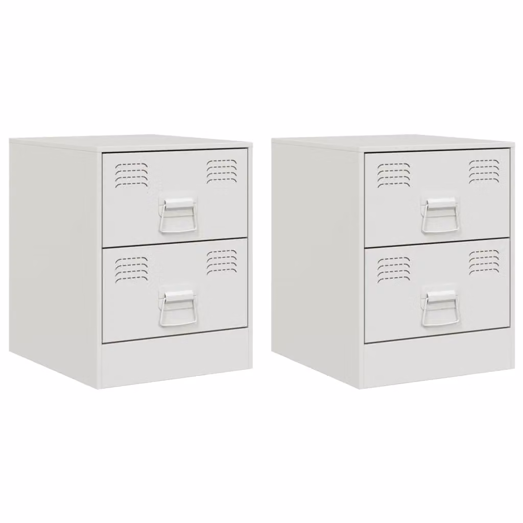 Berkfield Home Set of 2 White Metal Bedside Cabinets, W/D/H: 34.5 x 39 x 44 cm