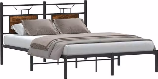 Berkfield Home Decorative Bed Frame in Smoked Oak and Brown, W/D/H: 140 x 200 cm – 1