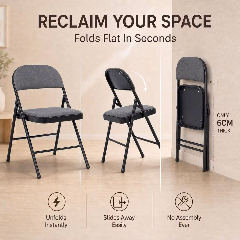 Bravich LTD Padded Fabric Folding Dining Chairs in Grey, 4 Pack – 5