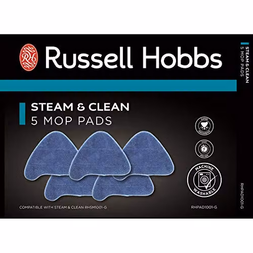 Russell Hobbs Replacement Steam Mop Pads for RHSM1001-G Steam and Clean Mop, Blue, Pack of 5, RHPAD1001-G – 1