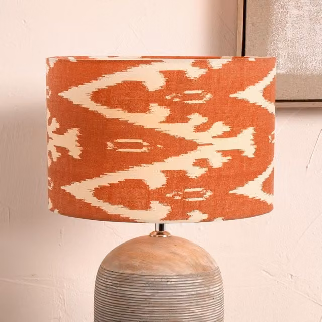 Ruma Orange Ikat Patterned Cylinder Fabric Lampshade for Table Lamps, Diameter: 40.64 cm – 1