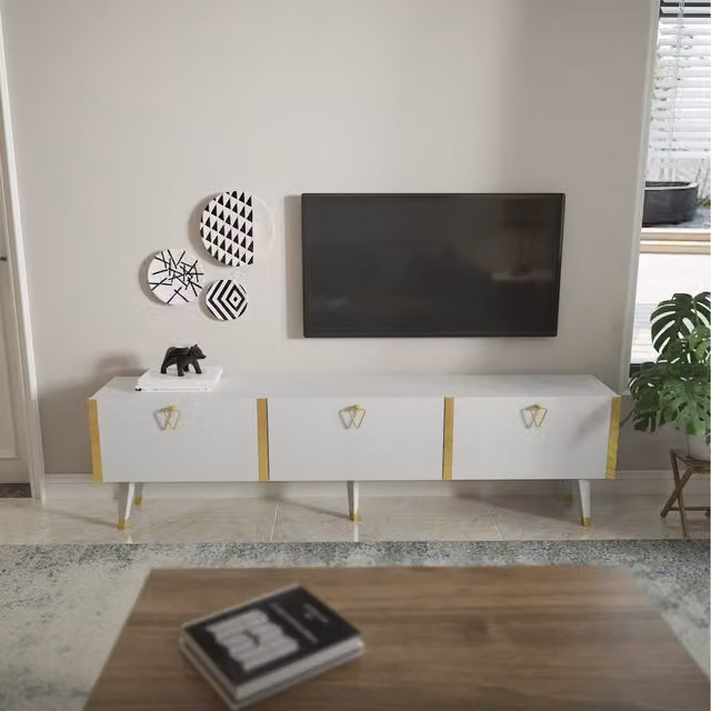 Decorotika Milagro Modern TV Unit in White and Gold