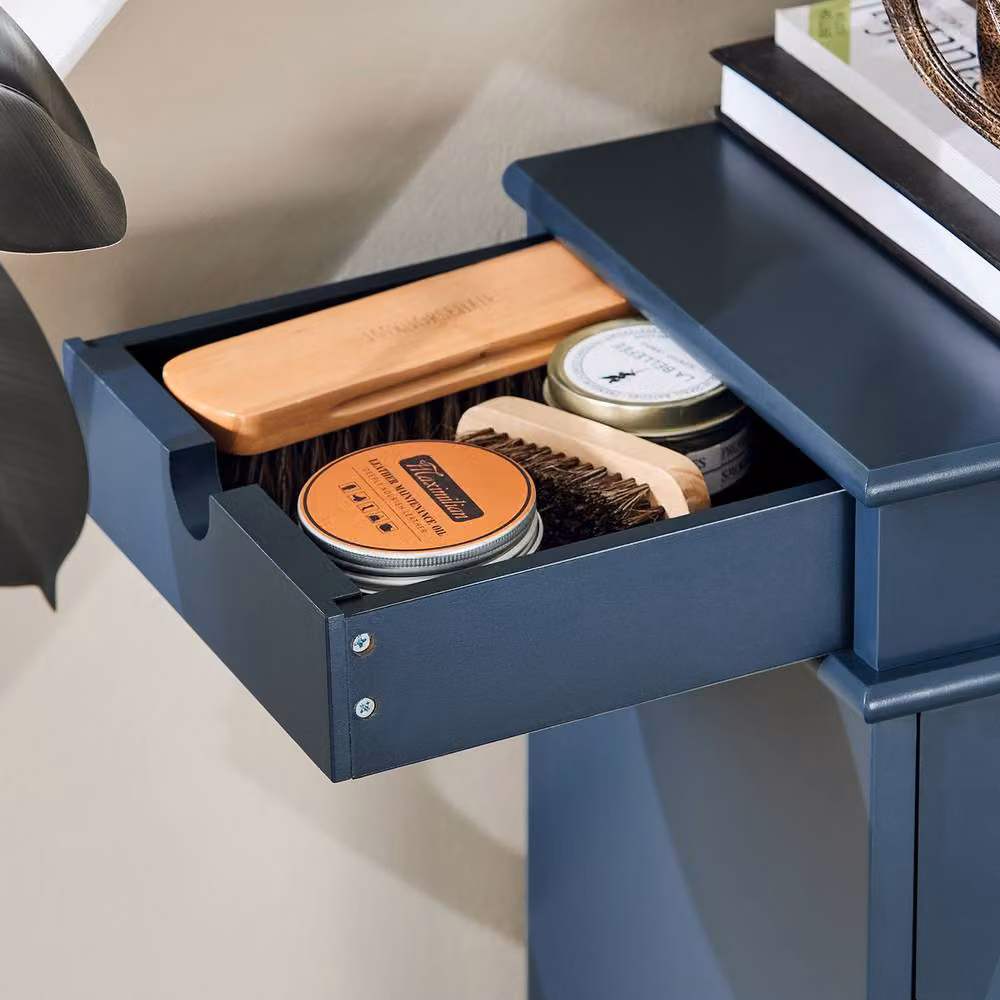 SoBuy Slim Modern Shoe Cabinet with Tilting Compartments in Matt Blue – 5