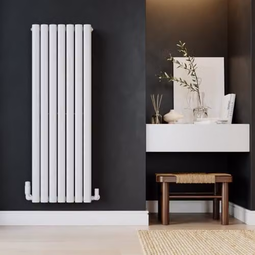 Omeara White Elliptical Tube Vertical Designer Radiator, W: 40.6 cm, H: 120 cm – 3