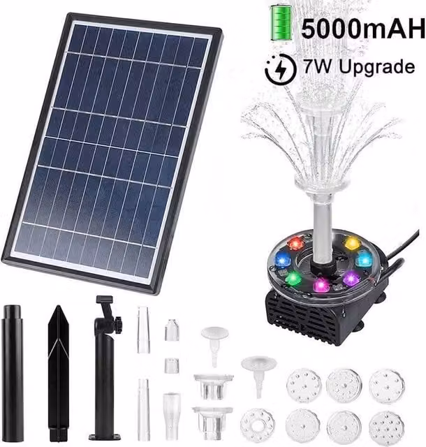 NESTLUNE 7W 8LED Solar Powered Water Feature Fountain Pump in Black