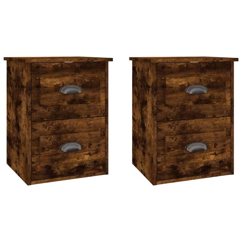 Berkfield Home Elegant Wall-mounted Bedside Cabinets, 2 Piece Set, Smoked Oak Brown, W/D/H: 41.5 x 36 x 53 cm – 3