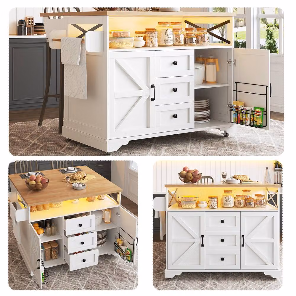 Matteo White Mobile Serving Cart Drop-Leaf Kitchen Island – 2