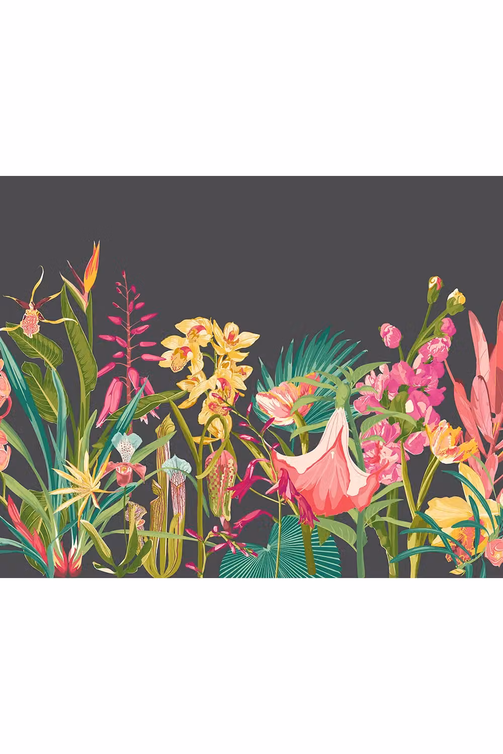 Origin Murals Tropical Foliage Floral Wall Mural in Black and Multicolour, W: 300 cm, H: 240 cm – 2