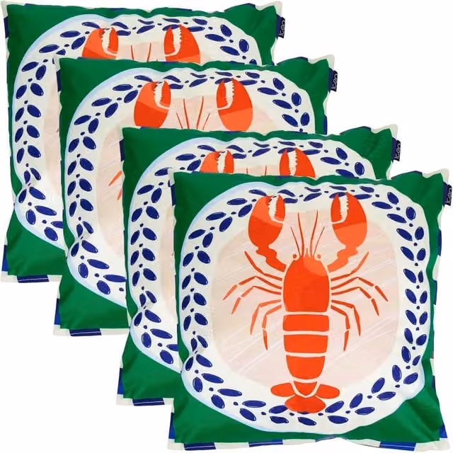 ICON 4 Pack Lobster Print Nautical Square Cushions in Green, W/D/H: 43 x 43 x 43 cm