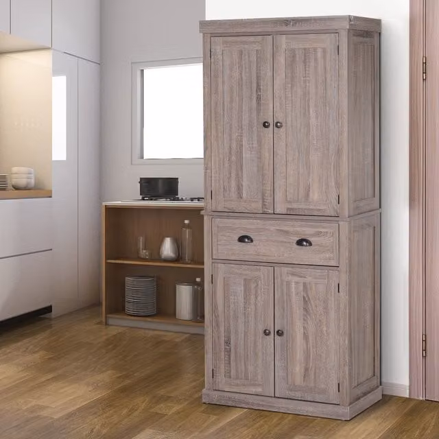 HOMCOM Modern Freestanding Kitchen Storage Cupboard and Pantry Tall Unit in Brown, H 184 x W 76 x D 40 cm