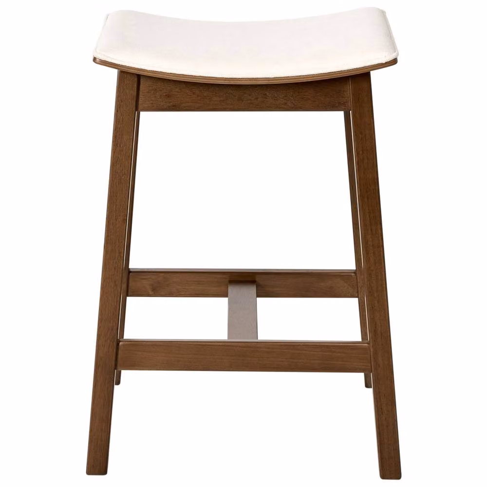 Wyld Haus Set of 2 Coco Backless Bar Chairs in Dark Brown Rubberwood and Off-White Fabric – 4