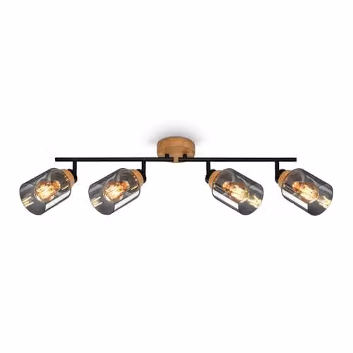 Briloner Modern Adjustable Swivel Ceiling Light with Smoked Grey Glass and Black Wood Finish
