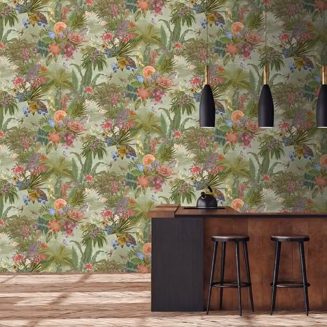 Grandeco Paul Moneypenny Eclectic Floral Hall Green Botanical Wallpaper
