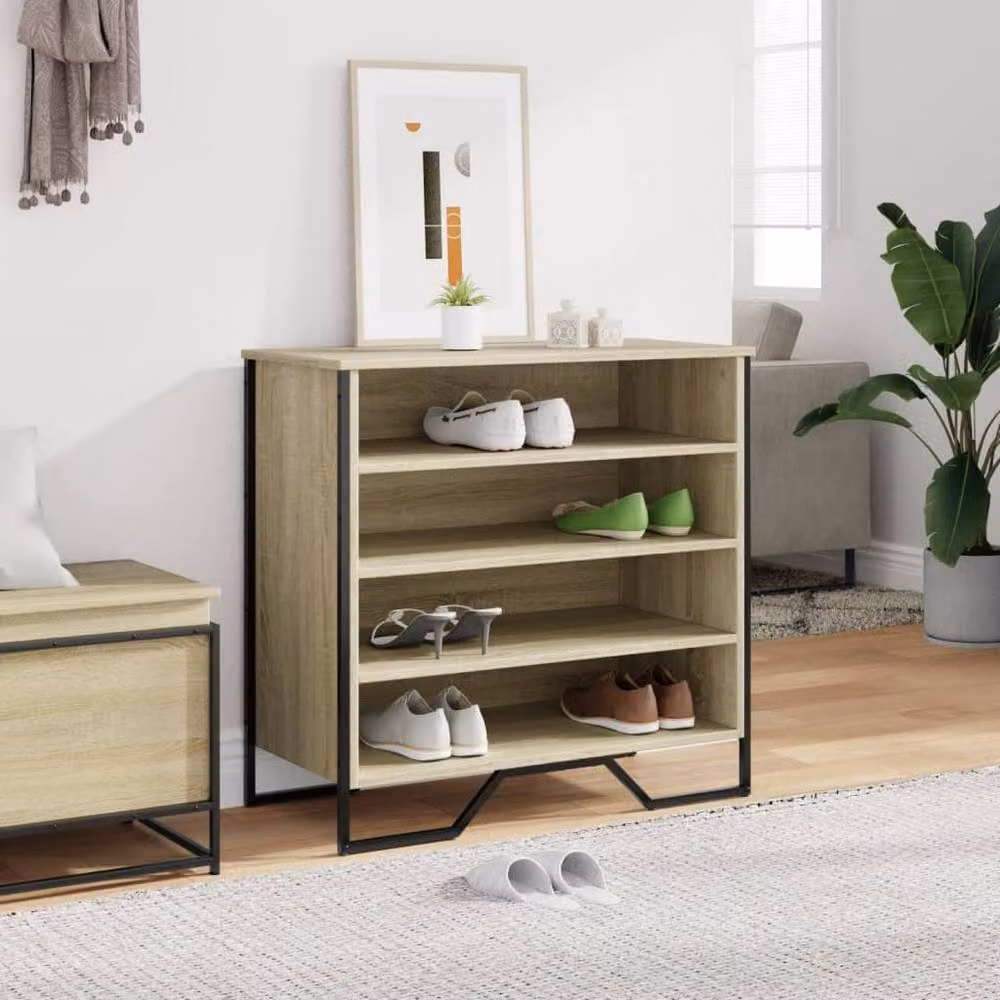 Berkfield Home Shoe Cabinet in Sonoma Oak with Integrated Seat, W/D/H: 80 x 38 x 78 cm – 2