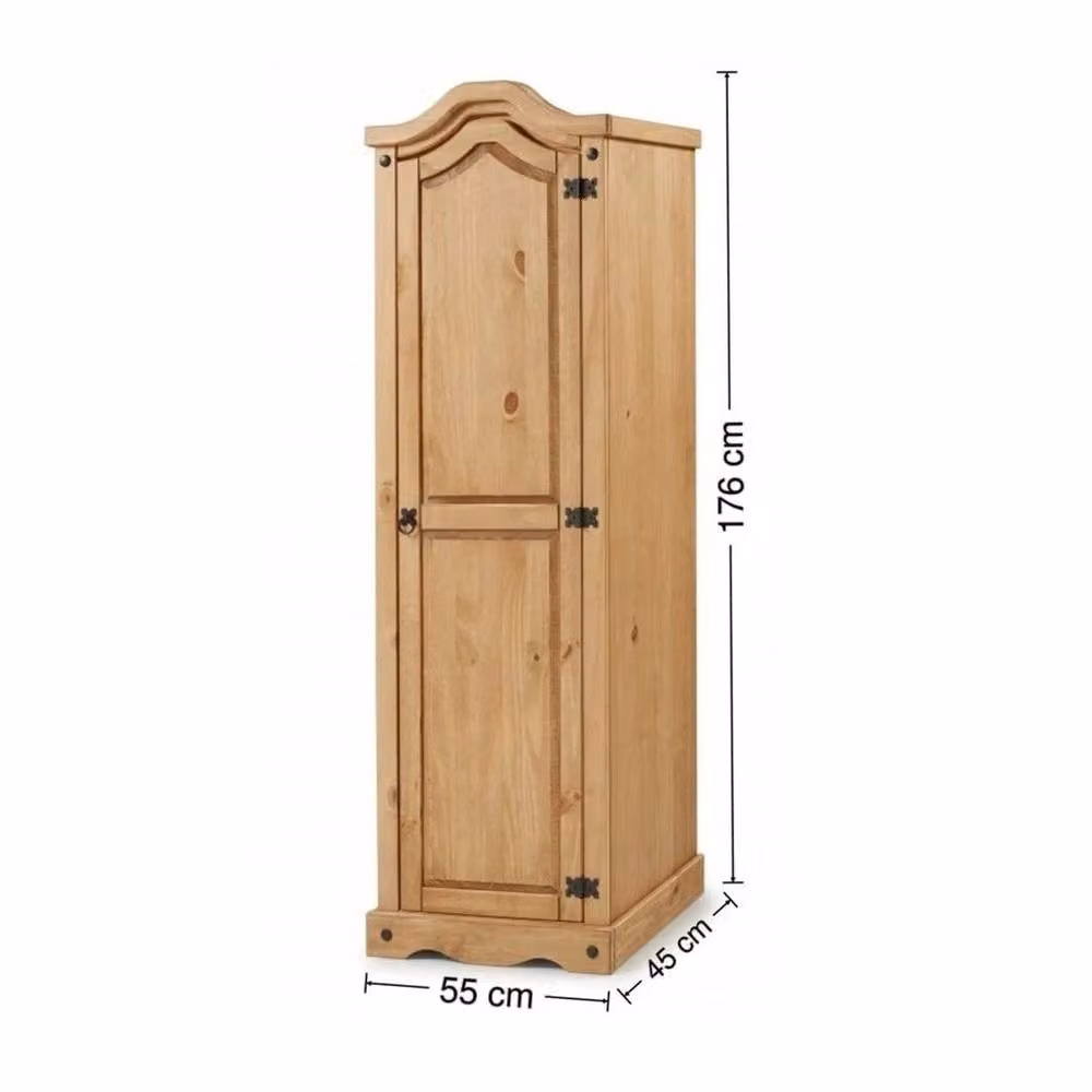 FORGEVIO Single Arch Top Wardrobe in Natural Pine with Integrated Drawers and Hanging Rod, Brown – 2