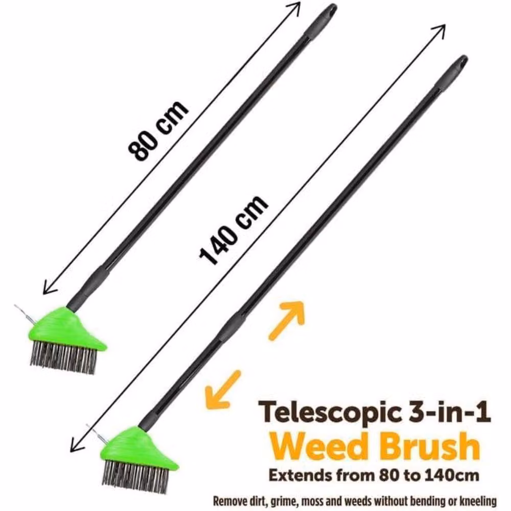 MANTRARAJ 3 in 1 Telescopic Weed Remover Brush with Metal Wire Head for Paving and Moss Cleaning, Green – 2