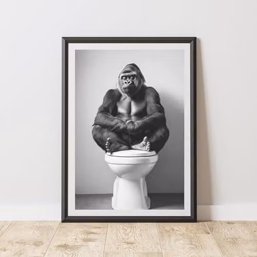 60 Second Makeover Funny Gorilla Wall Art Poster, Black and White, A4