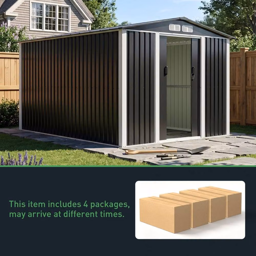 Living and Home Metal Garden Storage Shed with Lockable Door and Side Vent, Black, W: 243.84 cm, D: 300 cm, H: 181 cm – 4