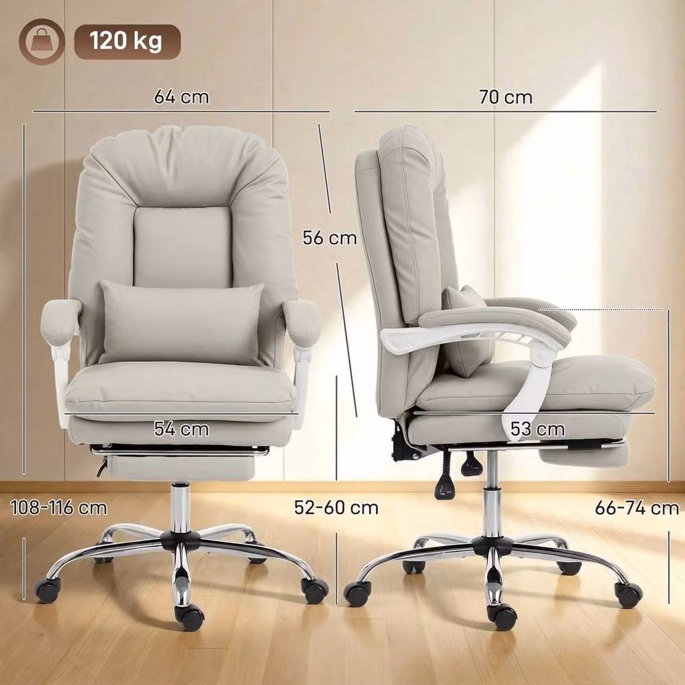 NESTLUNE Grey Reclining Office Chair with Footrest and Armrests in Synthetic Leather – 2