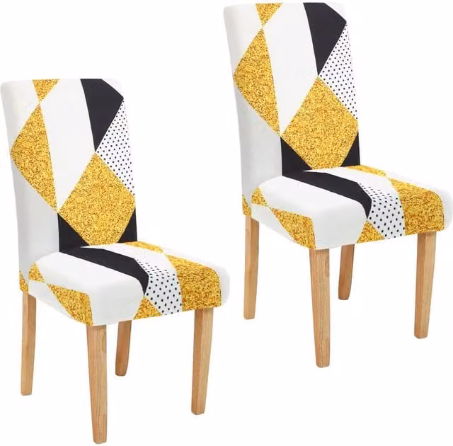 Roseley Yellow Graphic Pattern 8 Dining Chair Stretch Removable Covers, Pack of 2