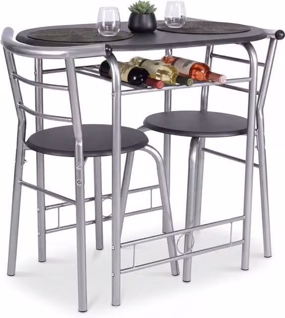 Bravich Modern Oval Bistro Dining Set with Table and 3 Chairs in Black and Silver Metal