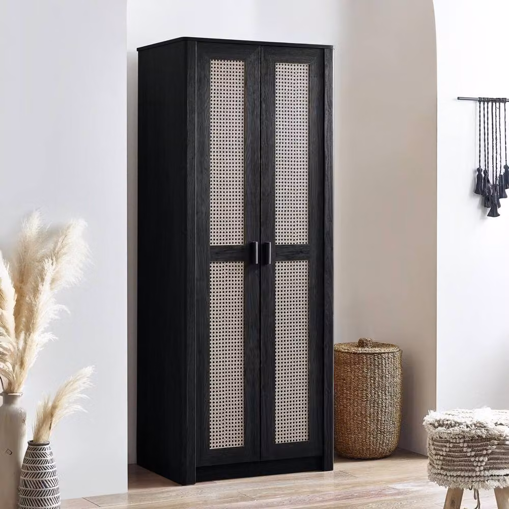 Cheshire Premium Sydney 2 Door Black Rattan Wardrobe with Full Hanging Space – 3