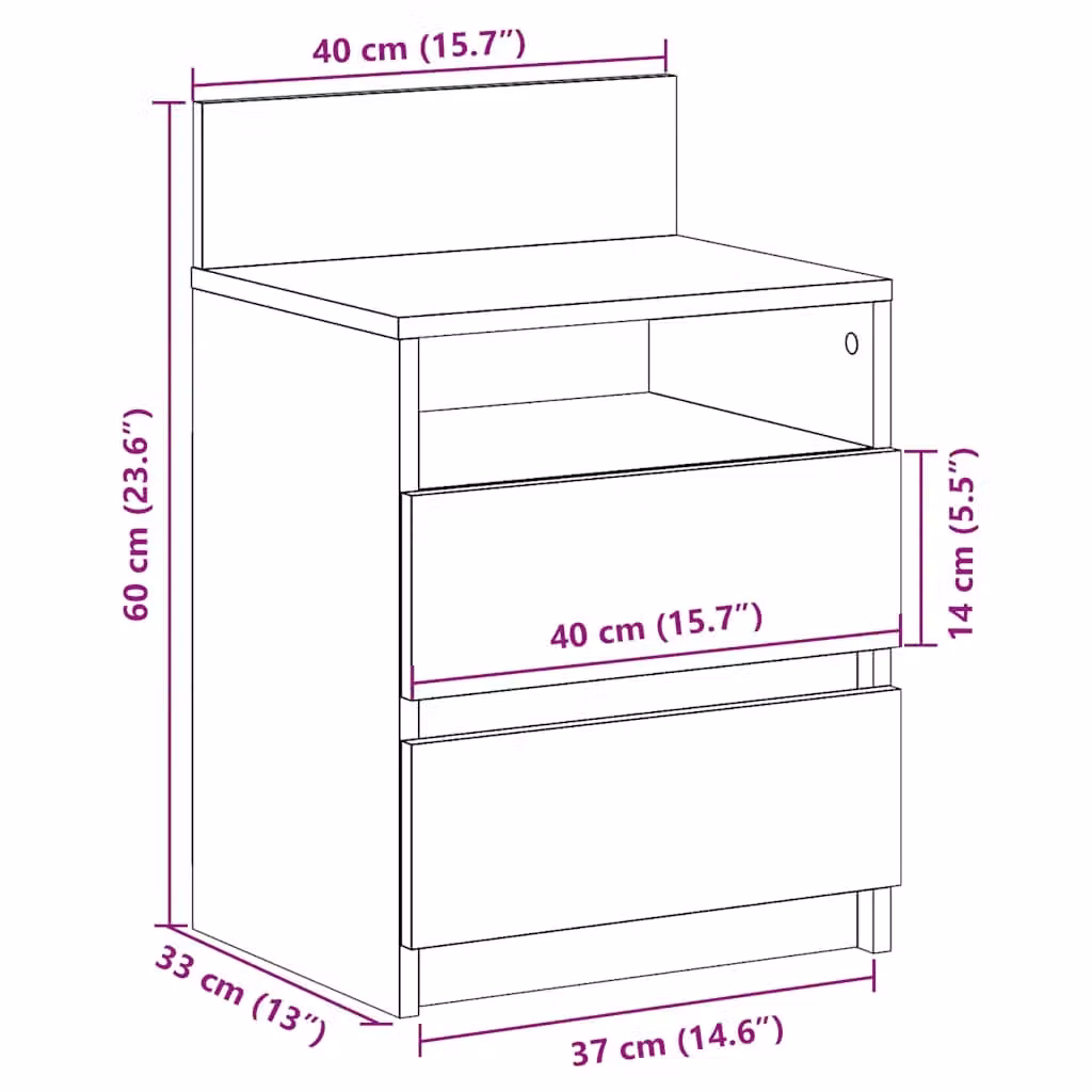 Berkfield Home Set of 2 Bedside Cabinets with 2 Drawers in Brown Old Wood, W: 40 cm, D: 33 cm, H: 60 cm – 7