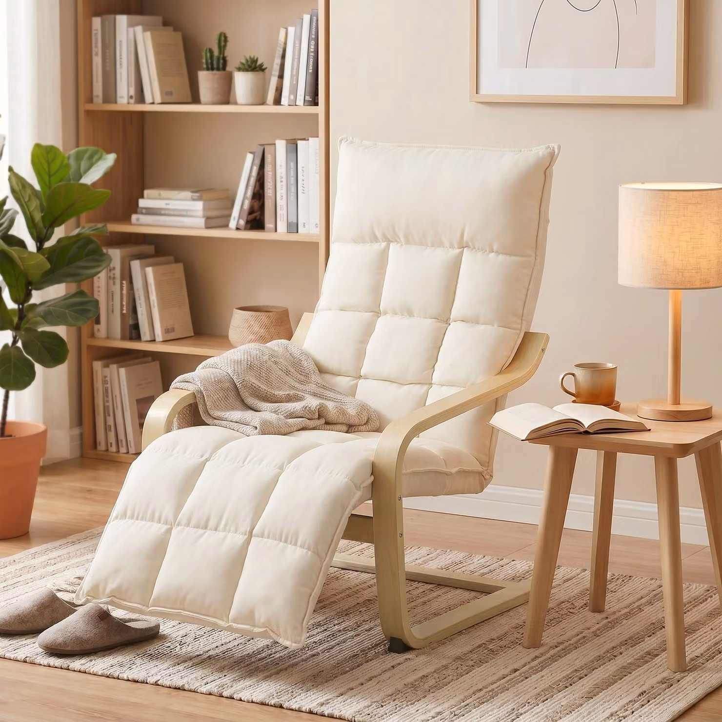 HOMCOM Modern Accent Chair with Ottoman and Armrests in White – 4